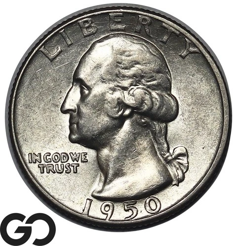 1950-D/S Washington Quarter, Key Date Re-Punched MM Error, Choice AU++