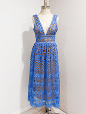 Boohoo Blue Lace Sleeveless Plunging V-Neck Midi Evening Dress Size 4