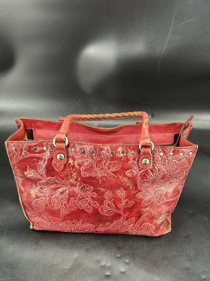 Patricia Nash Brand New Tooled Shimmer Berry Red Tote Large With Dustbag - Image 2 of 4