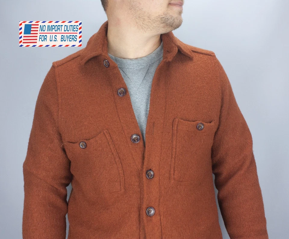 Percival Overshirt Blanket Wool Blend Shacket Chore Work Orange Men's Size Large - Image 2 of 4