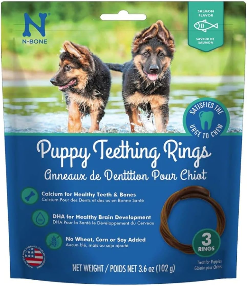 Puppy Teething Rings Salmon Flavor Dog Treat, 3 Count Bag, 3.6-Oz