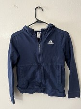 Adidas Full Zip Hoodie Sweatshirt Youth Boys Size Medium Striped Blue White