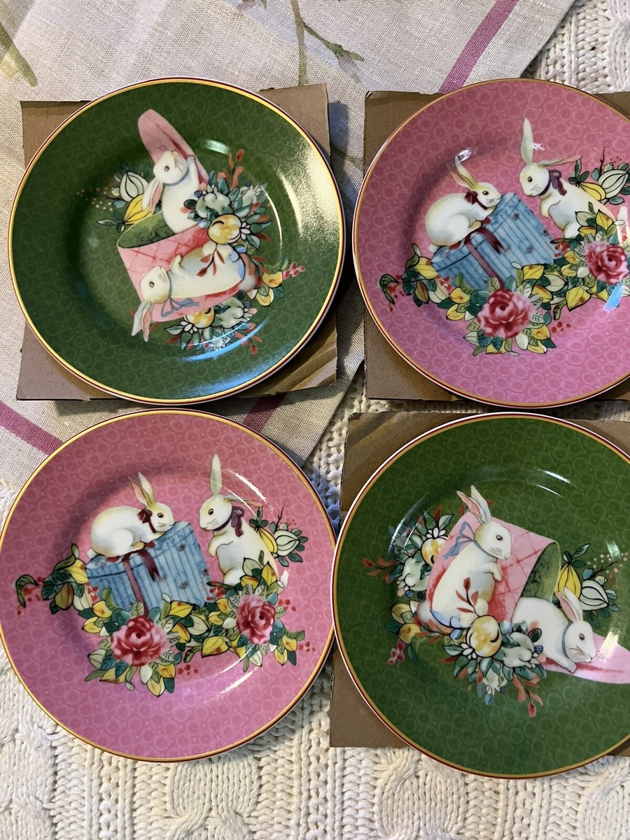 New Williams Sonoma FamilleRose Appetizer Set 4, Mix Design Easter Bunny,  1/2”