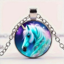 Creative Trendy Unicorn Round Pendant Necklace Decorative Accessories