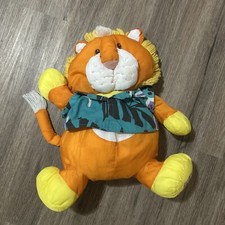Vintage PUFFALUMP Fisher Price Lion Plush Orange Hawaii Shirt Stuffed Animal 80s