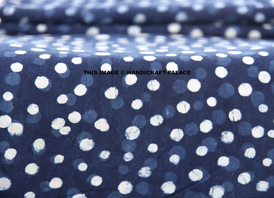 2.5 Yard Indian Blue Indigo Hand Block Print Cotton Fabric Dressmaking Sewing - Image 2 of 3