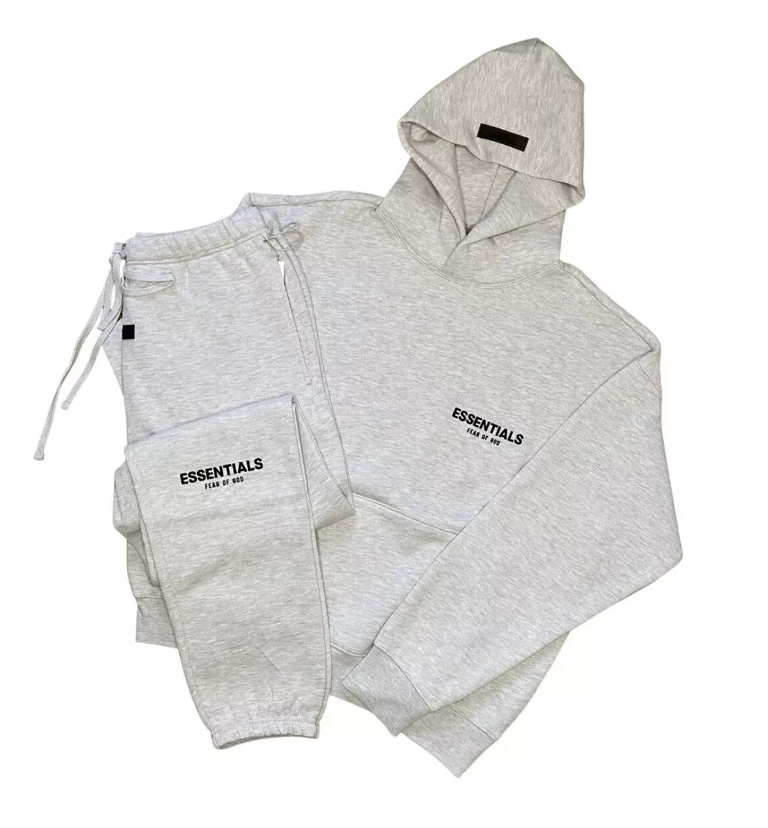 Large Fear Of God Essentials Full Hooded Tracksuit In Light Oatmeal Grey  New | eBay