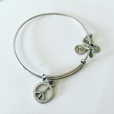 Alex and Ani World Peace Charm Bangle Silvertone Bracelet UK