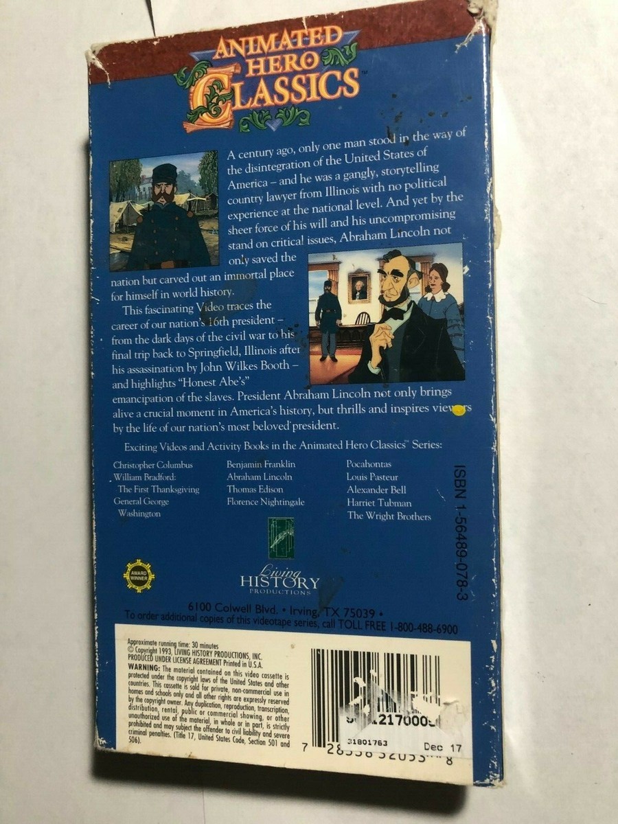 PRESIDENT ABRAHAM LINCOLN ANIMATED HERO CLASSICS VHS CHILDREN