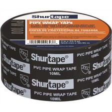 Shurtape PW 100 Black PVC Pipe Wrap Tape, 2" x 33.3 Yds, UV-Resistant, Lead-Free