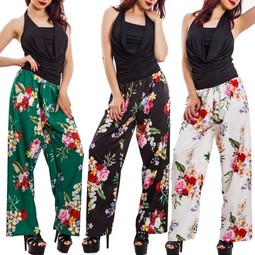 Overall donna scollo cascata pantaloni palazzo floreale elegante sexy  VB-16117 | eBay