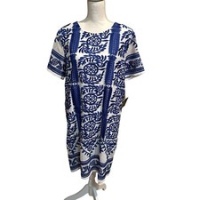 Lulus Fond of You Dress  Blue White Embroidered  Shift Lined Mini sz Large NWT