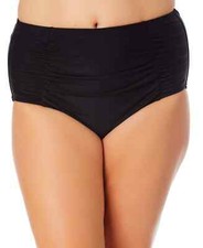 California Waves Women's Plus Size Black Shirred Swim Bottoms - 2X - Black