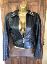 Maxima Wilsons Black Custom Studded Chic Genuine Leather Jacket Sz S