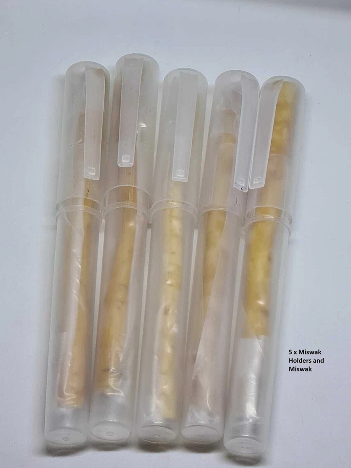 5 x Miswak + Hygenic Holder Case 100% Natural Toothbrush Sewak Peelu Siwak Arak
