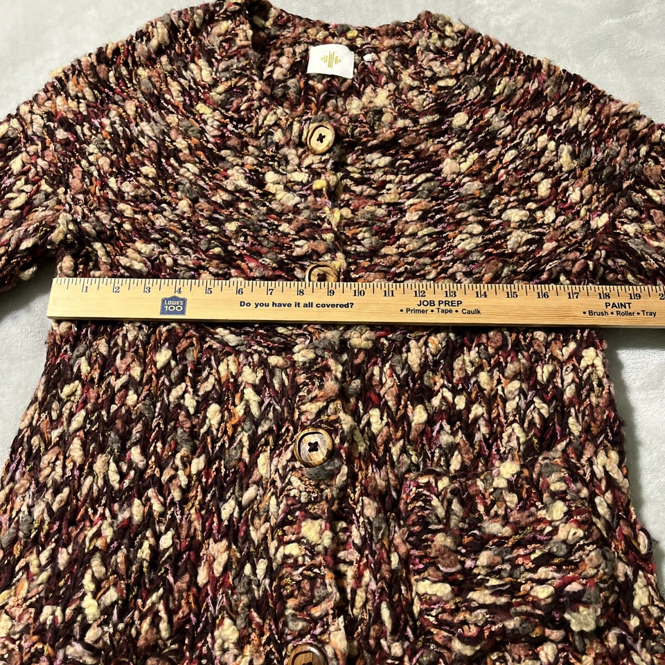 HWR Anthropologie Size L Chunky Knit Lace Trim Button Front Cardigan Sweater - Image 4 of 4