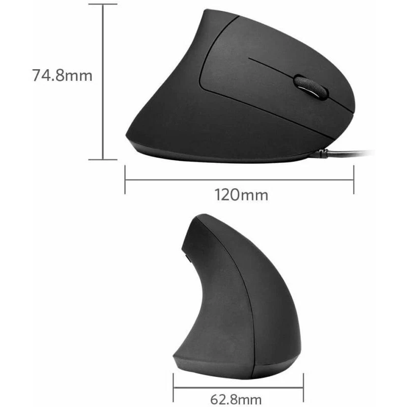 Vertical Mouse 5 Buttons 1000 / 1600 DPI Ergonomic Optical USB Wired Anker - Image 3 of 4
