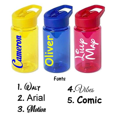 Personalisierte individuelle Kinder Trinkflasche Flip Strohhalm Schule Name Farbe ca. 400ml