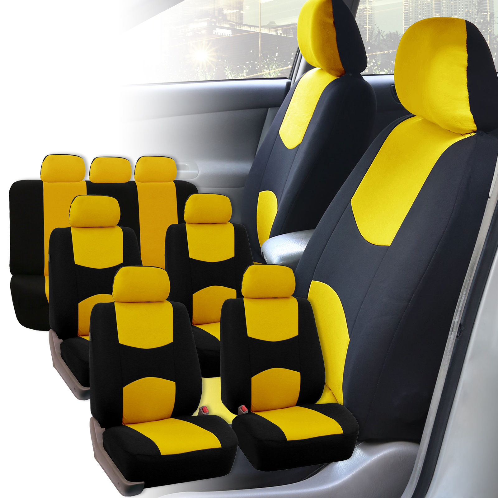 Auto Seat Covers for 3Row 7 Seater  SUV Van Universal Fitment Yellow