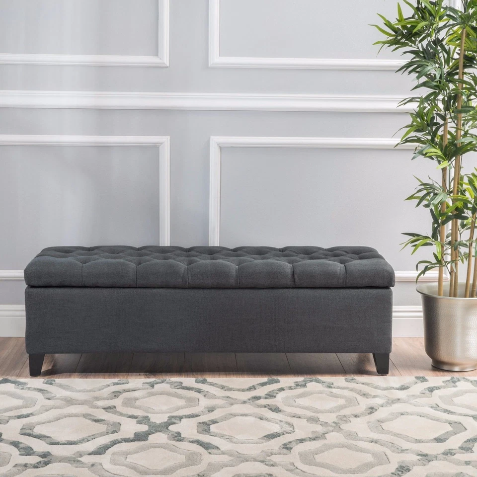 Charleston Contemporary Button-Tufted Fabric Storage Ottoman Bench - Image 4 of 4