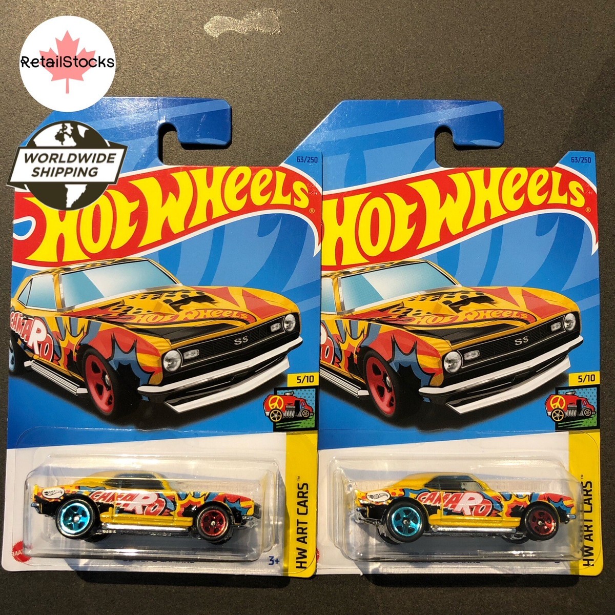 2023 Hot Wheels '68 Copo Camaro Yellow Art Car 5/10 Diecast Toy