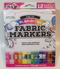 TULIP FABRIC MARKERS FINE TIP RAINBOW 12PC #34944 New!