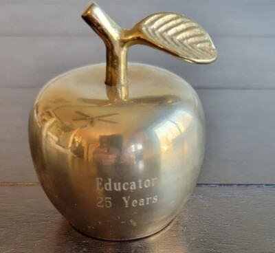 Vintage Brass Apple Bell with Stem & Leaf.