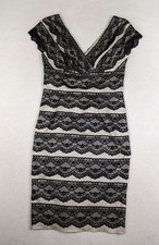Adrianna Papell Women's Dress Size 8 Black Lace Sheath Gray Cocktail Evening