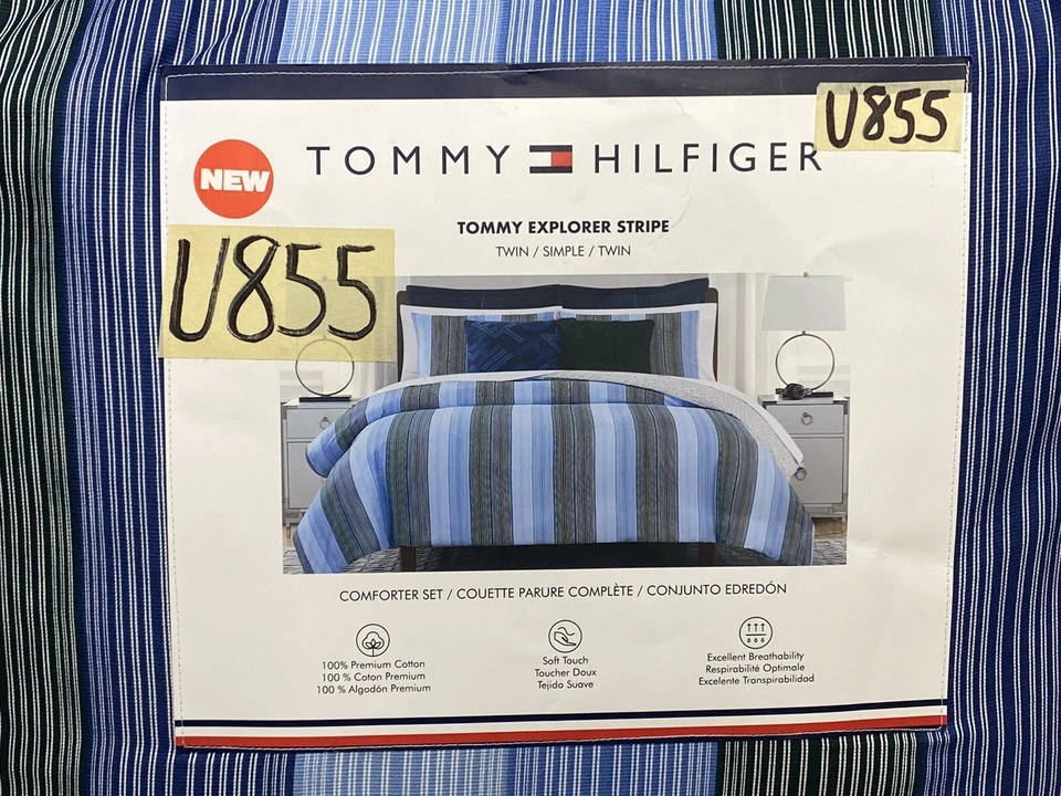 Tommy Hilfiger Explorer 条纹双/双 XL 被子和护罩套装 2 件套 全新 — 第 4/4 张图片