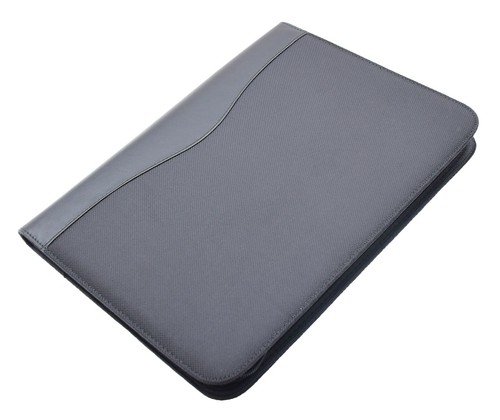 Black File Folder A4 Organiser Writing Pad Calculator Zipped Underarm Folio Bag - Picture 3 of 4
