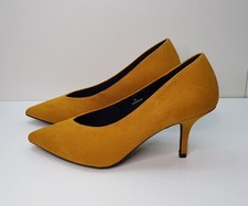 M&S SIZE 6UK EUR39 WOMENS YELLOW FAUX SUEDE HIGH STILETTO HEELED COURT SHOES