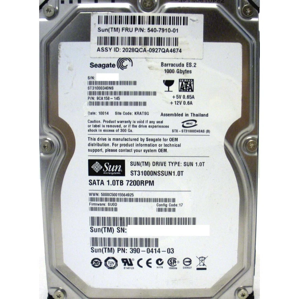 Sun 390-0414 1Tb 3.5in 3Gbps 7.2K SATA Hard Drive - Image 2 of 3
