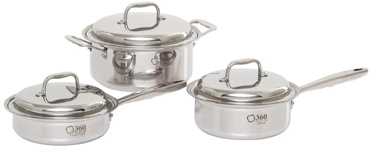 360 Cookware Stainless Steel Cookware Set, 6-Piece, w/ Cookbook