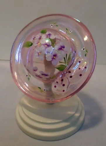 Fenton Hand Painted Pink Ladies Hat Sculpture W/Stand Signed N. Buckett Vintage
