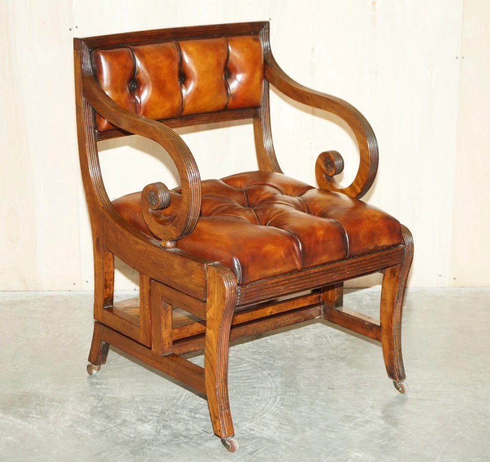 ANTIQUE 1810 ATTRIBUTED TO GILLOWS METAMORPHIC LEATHER LIBRARY ARMCHAIR STEPS - Imagem 2 de 4