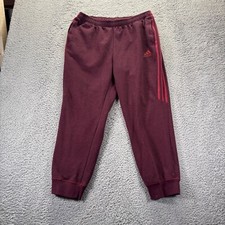 Adidas Jogger Pants Women XL Burgundy Cotton Polyester Tapered Fit 3 Strips