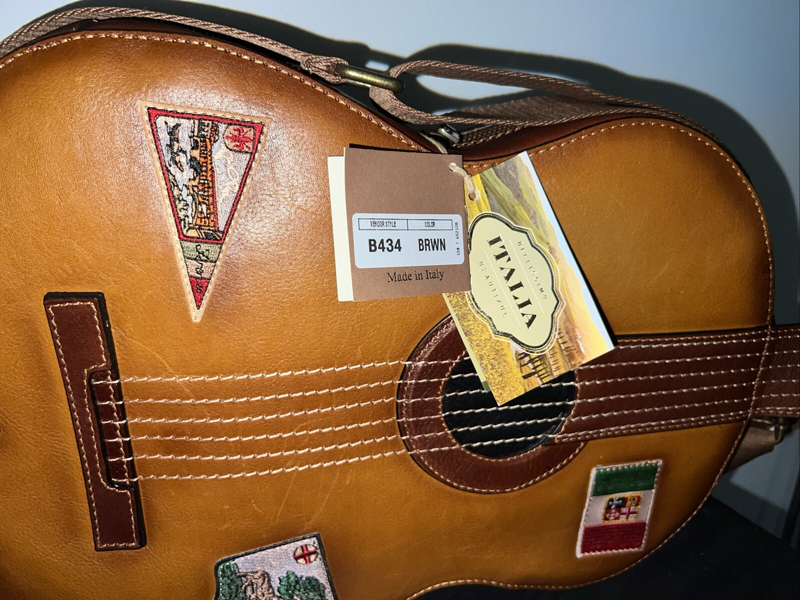 NWT Pratesi B434 Brown Guitar Backpack Italian Leather 16 X 12 X 3 In Rare image 4