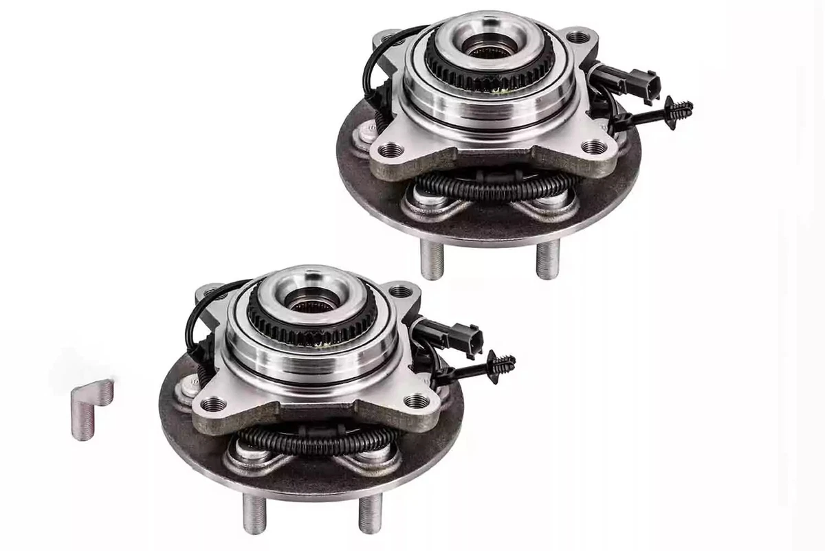 A pair of Detroit Axle front hub assemblies for the 2018-2020 Ford F-150, displayed on a white background.