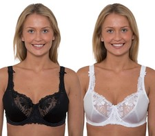 Gemm Satin & Lace Bra Ladies Full Cup Wired Reg & Plus Size Lingerie D-J Cups
