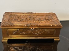 Superb Antique 19th century Embossed High Relief Ornate Gilt Bronze Box - Heavy