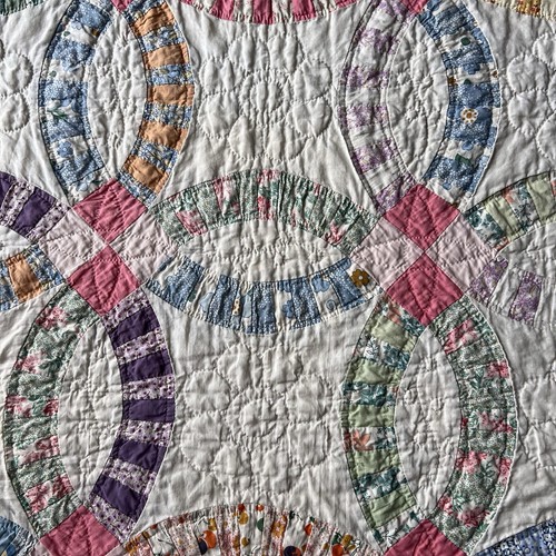 "Edredón de anillo de boda doble acolchado a mano vintage - 76"" x 92""" - Imagen 4 de 19