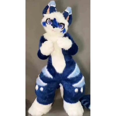 Blue Eyes Fursuit Long Haired Husky Cat Dog Fox Mascot Costume Party Halloween