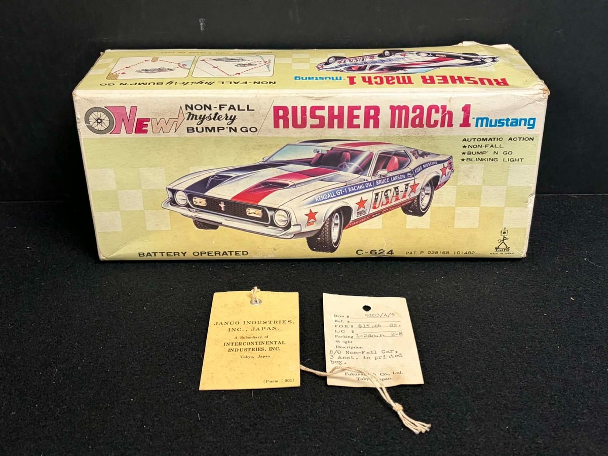 TAIYO NON FALL MYSTERY BUMP N GO RUSHER MACH 1 MUSTANG TIN LITHO C