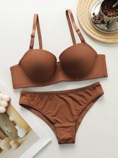 Push Up Bra Set Underwire Solid Color Support Comfortable Lingerie Set 2PCS