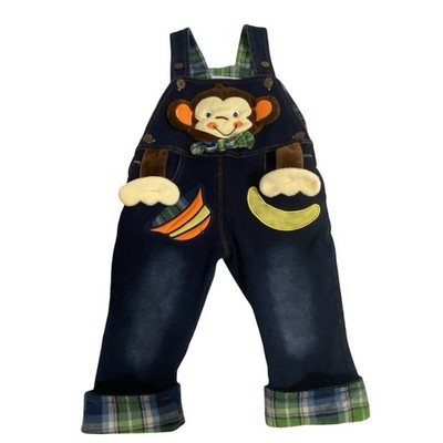 Vintage Kidschool Space Unisex Baby Jumpsuit 6-12 Months Navy Monkey Embroidered