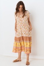 🦋SPELL & THE GYPSY M PORTOBELLO BABYDOLL MIDI WITH POCKETS EXC