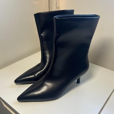 Modatope Black Pleather Kitten Heel Ankle Boots