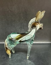 Vidrio artístico soplado a mano de colección burro blanco y marrón estilo Murano.