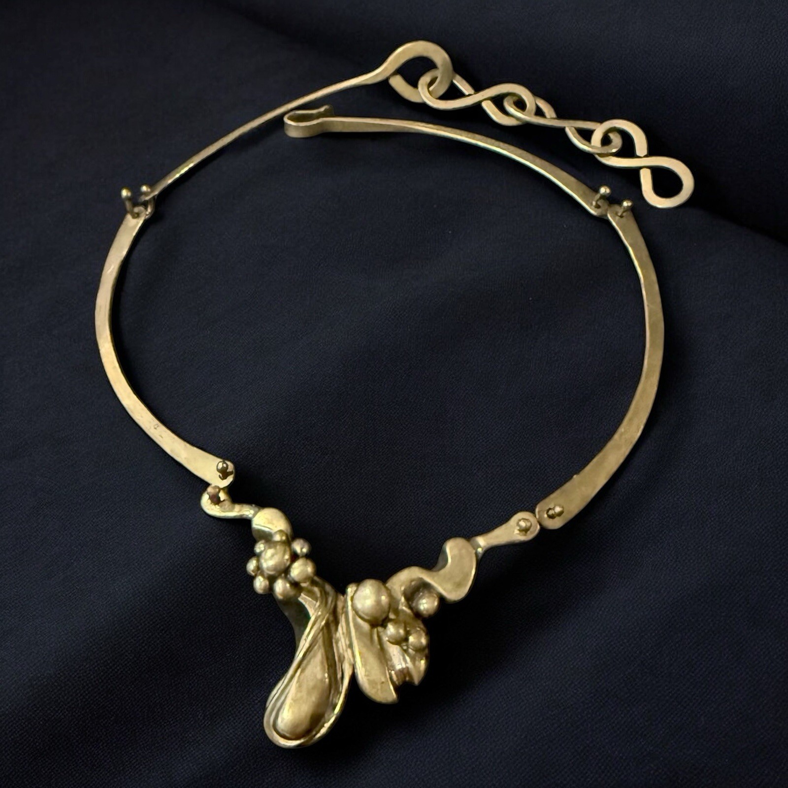 Brutalist Brass Statement Necklace Sculptural Mod… - image 4