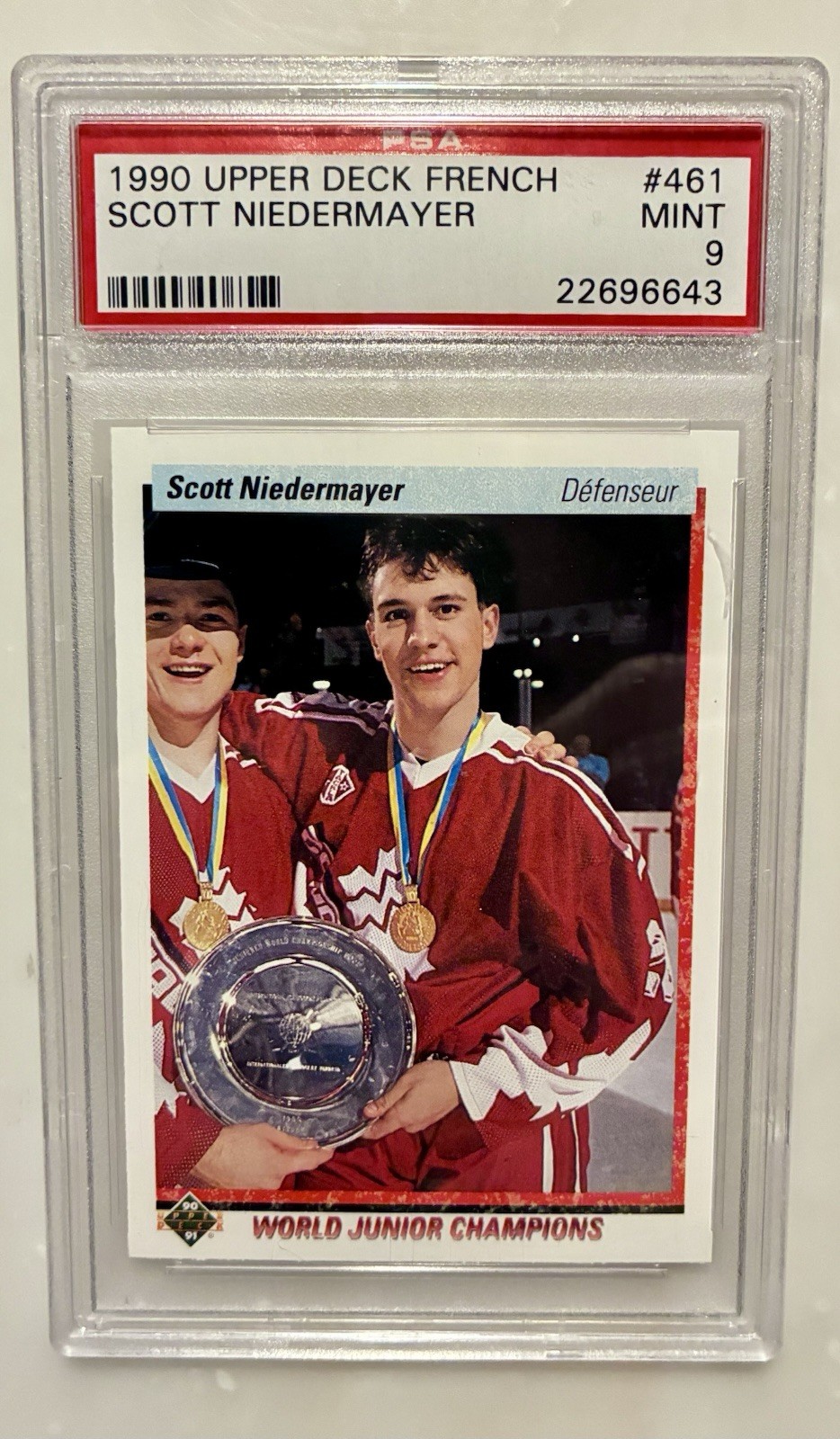 PSA 9 Scott Niedermayer rc 1990 Upper Deck French World Juniors #461 Canada